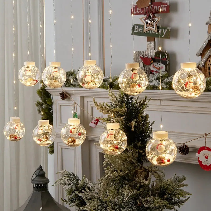 (a1)🎄 ⛄ Hermosa Cortina de esferas con Figuras Navideña y más de 120 Luces Led - Contraentrega - El envío no tiene costo.