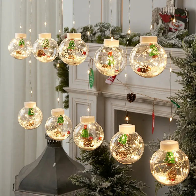 (a1)🎄 ⛄ Hermosa Cortina de esferas con Figuras Navideña y más de 120 Luces Led - Contraentrega - El envío no tiene costo.