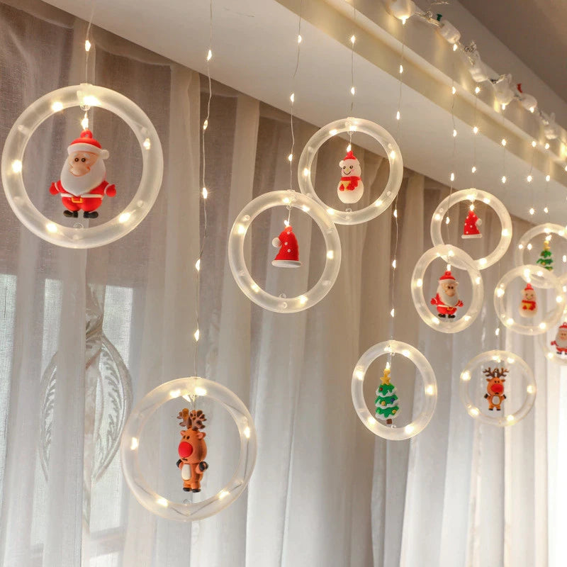 🎄🎄🎄 Decoración Navidad 2022 - Cortina de luces Led con luminosos Aros Animados con Motivos Navideños - CONTRAENTREGA