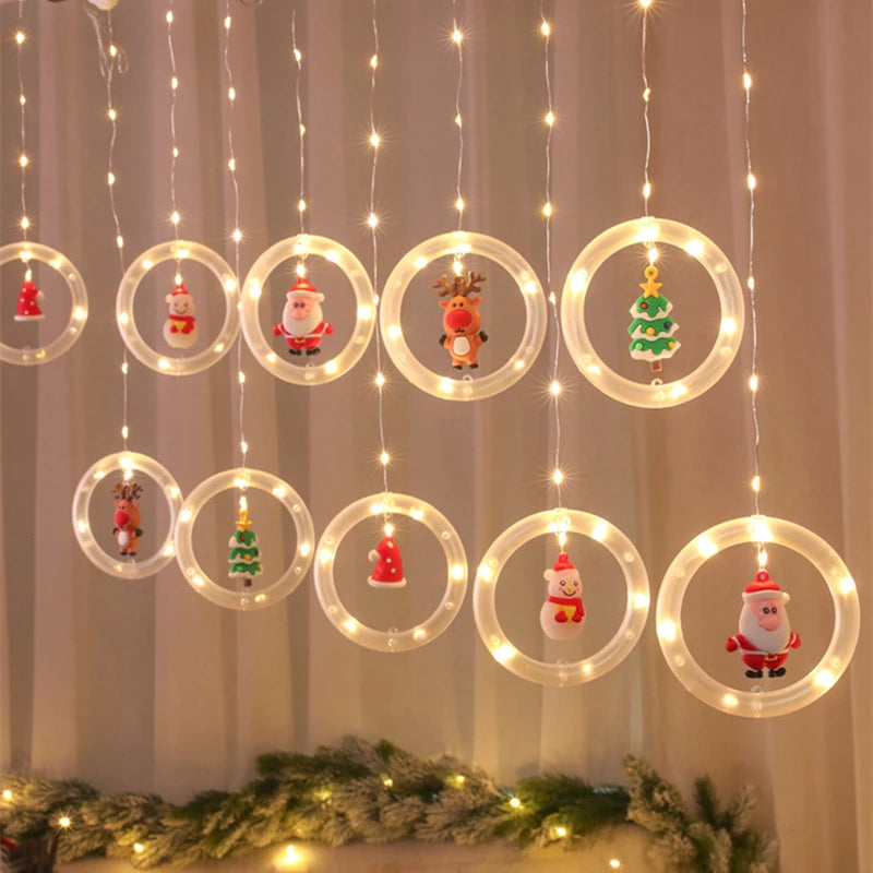 🎄🎄🎄 Decoración Navidad 2022 - Cortina de luces Led con luminosos Aros Animados con Motivos Navideños - CONTRAENTREGA