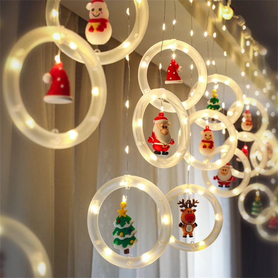 🎄🎄🎄 Decoración Navidad 2022 - Cortina de luces Led con luminosos Aros Animados con Motivos Navideños - CONTRAENTREGA