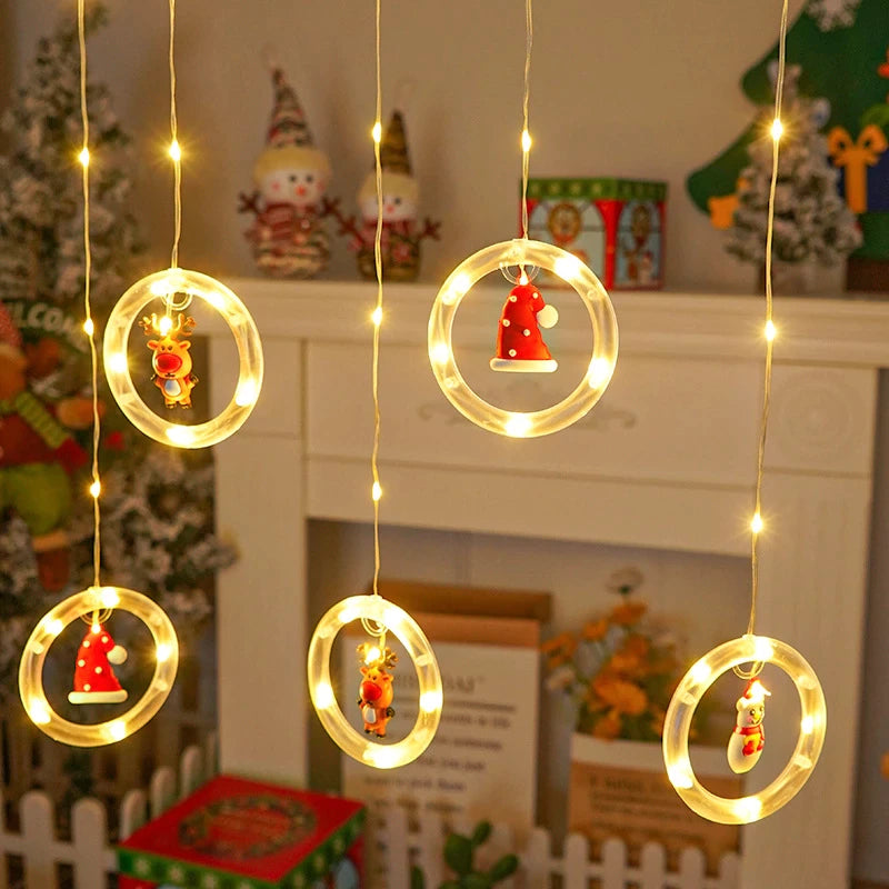 🎄🎄🎄 Decoración Navidad 2022 - Cortina de luces Led con luminosos Aros Animados con Motivos Navideños - CONTRAENTREGA