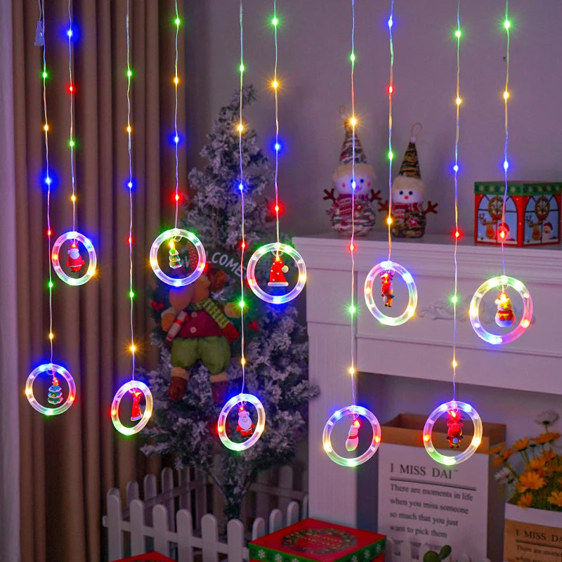 🎄🎄🎄 Decoración Navidad 2022 - Cortina de luces Led con luminosos Aros Animados con Motivos Navideños - CONTRAENTREGA