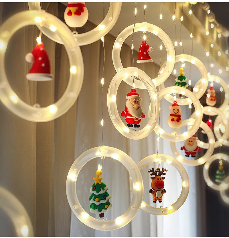🎄🎄🎄 Decoración Navidad 2022 - Cortina de luces Led con luminosos Aros Animados con Motivos Navideños - CONTRAENTREGA