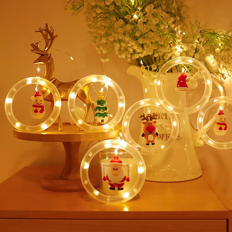 🎄🎄🎄 Decoración Navidad 2022 - Cortina de luces Led con luminosos Aros Animados con Motivos Navideños - CONTRAENTREGA