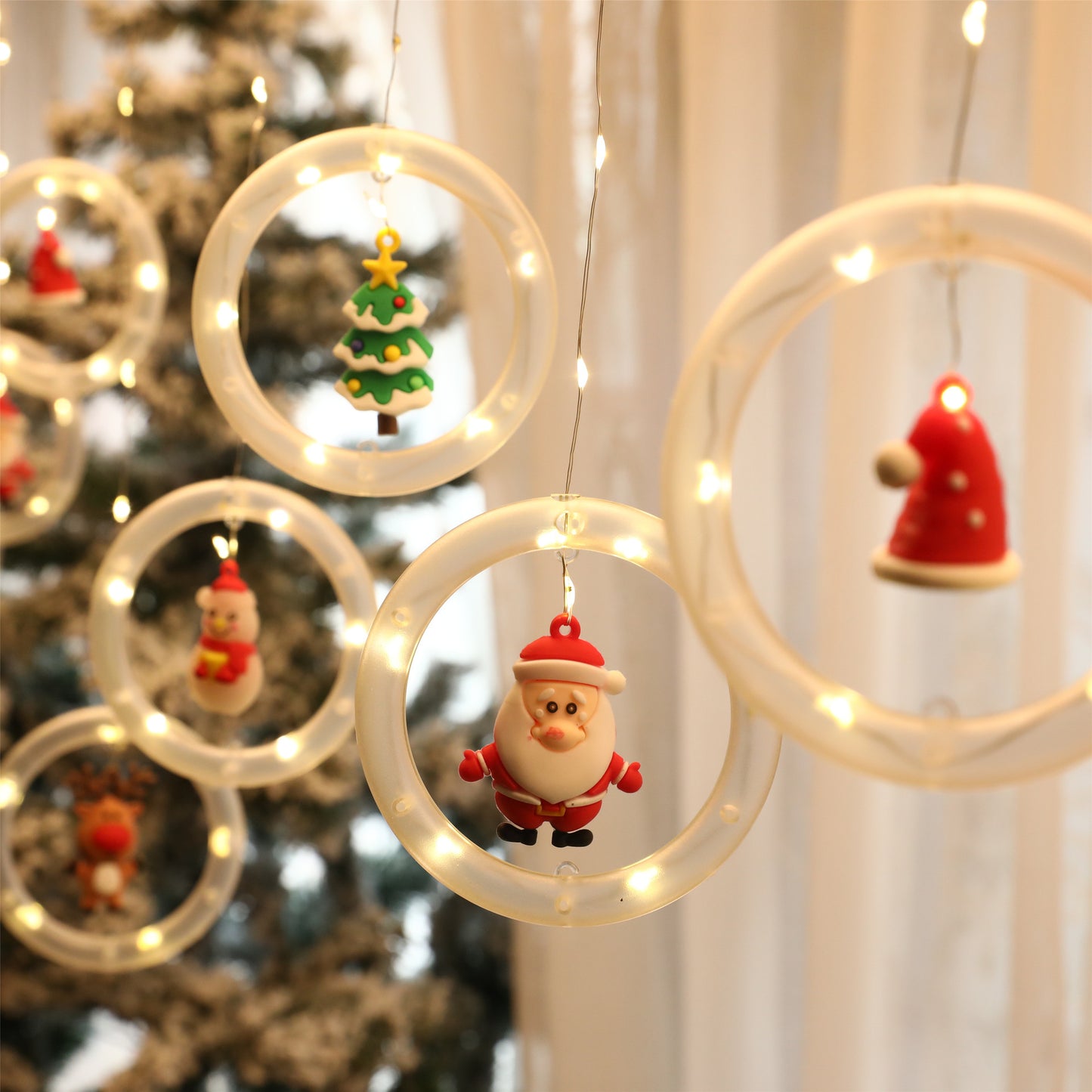 🎄🎄🎄 Decoración Navidad 2022 - Cortina de luces Led con luminosos Aros Animados con Motivos Navideños - CONTRAENTREGA