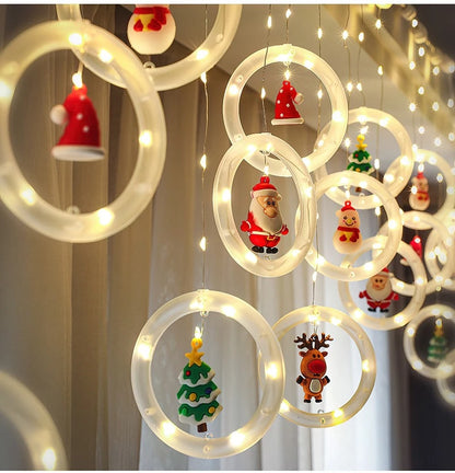 🎄🎄🎄 Decoración Navidad 2022 - Cortina de luces Led con luminosos Aros Animados con Motivos Navideños - CONTRAENTREGA